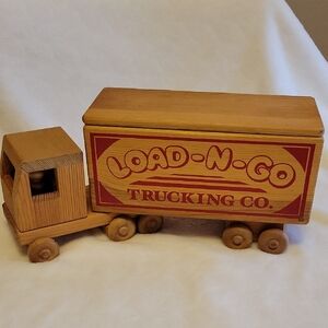 Promo Toy Brown and Red Wooden Toy Truck with Trailer, dolly and blocks